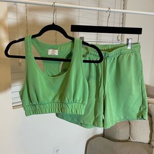 Women's Green Athletic Shorts and Top Set